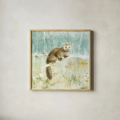 Meadows Edge V by Danhui Nai. Shown in a natural wood glass frame for a timeless modern aesthetic. Available as an archival giclee rolled canvas, fine art paper, or poster print. SKU 61972a.
