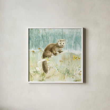 Meadows Edge V by Danhui Nai. Shown in a crisp white glass frame for a clean and minimalist style. Available as an archival giclee rolled canvas, fine art paper, or poster print. SKU 61972a.