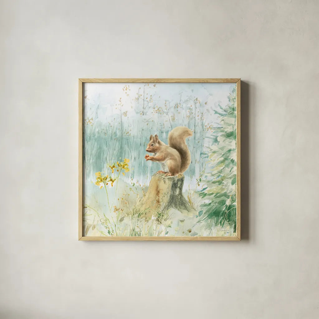 Meadows Edge VI by Danhui Nai. Shown in a natural wood glass frame for a timeless modern aesthetic. Available as an archival giclee rolled canvas, fine art paper, or poster print. SKU 61973a.