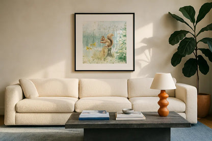 Meadows Edge VI by Danhui Nai. Displayed in a glass frame with matte in a clean modern living room. Available as an archival giclee rolled canvas, fine art paper, or poster print. SKU 61973a.