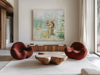 Meadows Edge VI by Danhui Nai. Shown as extra-large giant wall art in a modern living room. Available as an archival giclee rolled canvas, fine art paper, or poster print. SKU 61973a.
