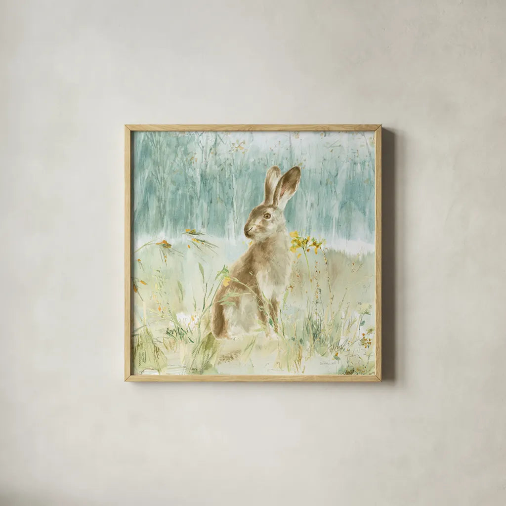 Meadows Edge VII by Danhui Nai. Shown in a natural wood glass frame for a timeless modern aesthetic. Available as an archival giclee rolled canvas, fine art paper, or poster print. SKU 61974a.