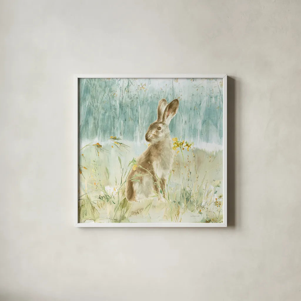 Meadows Edge VII by Danhui Nai. Shown in a crisp white glass frame for a clean and minimalist style. Available as an archival giclee rolled canvas, fine art paper, or poster print. SKU 61974a.