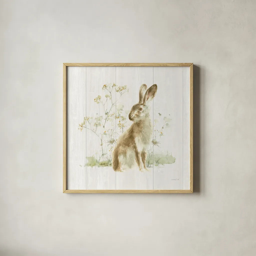 Meadows Edge VII on Wood by Danhui Nai. Shown in a natural wood glass frame for a timeless modern aesthetic. Available as an archival giclee rolled canvas, fine art paper, or poster print. SKU 61980a.
