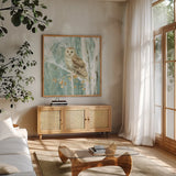 Meadows Edge VIII by Danhui Nai. Shown in a natural wood frame in a cozy modern living room. Available as an archival giclee rolled canvas, fine art paper, or poster print. SKU 61975a.