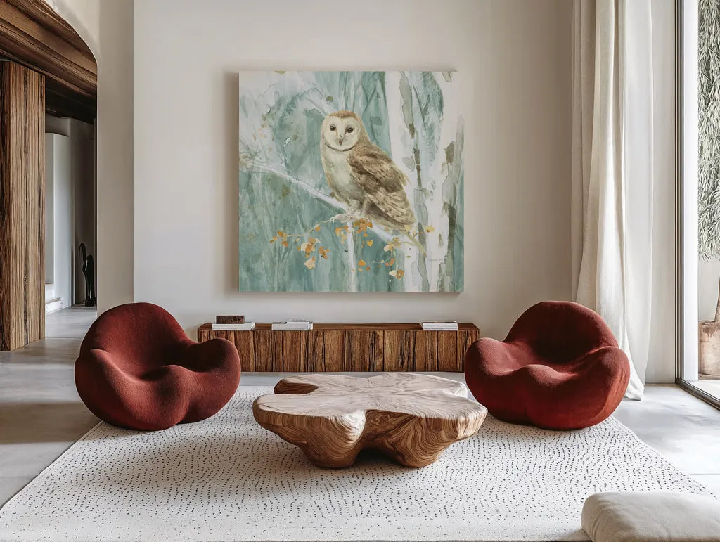 Meadows Edge VIII by Danhui Nai. Shown as extra-large giant wall art in a modern living room. Available as an archival giclee rolled canvas, fine art paper, or poster print. SKU 61975a.