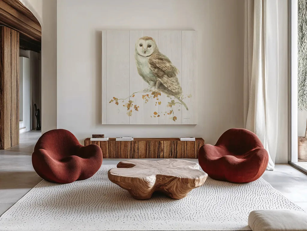 Meadows Edge VIII on Wood by Danhui Nai. Shown as extra-large giant wall art in a modern living room. Available as an archival giclee rolled canvas, fine art paper, or poster print. SKU 61981a.