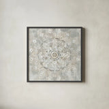 Medallion of Light Neutral by Danhui Nai. Shown in a sleek black glass frame for a contemporary gallery look. Available as an archival giclee rolled canvas, fine art paper, or poster print. SKU 79423a.