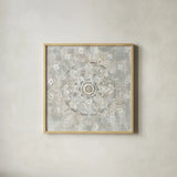 Medallion of Light Neutral by Danhui Nai. Shown in a natural wood glass frame for a timeless modern aesthetic. Available as an archival giclee rolled canvas, fine art paper, or poster print. SKU 79423a.