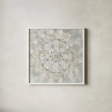 Medallion of Light Neutral by Danhui Nai. Shown in a crisp white glass frame for a clean and minimalist style. Available as an archival giclee rolled canvas, fine art paper, or poster print. SKU 79423a.