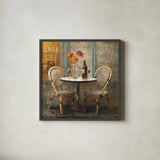 Meet Me at Le Cafe I by Danhui Nai. Shown in a sleek black glass frame for a contemporary gallery look. Available as an archival giclee rolled canvas, fine art paper, or poster print. SKU 10375a.