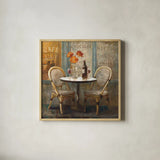 Meet Me at Le Cafe I by Danhui Nai. Shown in a natural wood glass frame for a timeless modern aesthetic. Available as an archival giclee rolled canvas, fine art paper, or poster print. SKU 10375a.