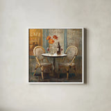 Meet Me at Le Cafe I by Danhui Nai. Shown in a crisp white glass frame for a clean and minimalist style. Available as an archival giclee rolled canvas, fine art paper, or poster print. SKU 10375a.
