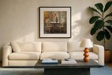 Meet Me at Le Cafe I by Danhui Nai. Displayed in a glass frame with matte in a clean modern living room. Available as an archival giclee rolled canvas, fine art paper, or poster print. SKU 10375a.