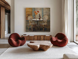 Meet Me at Le Cafe I by Danhui Nai. Shown as extra-large giant wall art in a modern living room. Available as an archival giclee rolled canvas, fine art paper, or poster print. SKU 10375a.