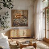Meet Me at Le Cafe II by Danhui Nai. Shown in a natural wood frame in a cozy modern living room. Available as an archival giclee rolled canvas, fine art paper, or poster print. SKU 10376a.