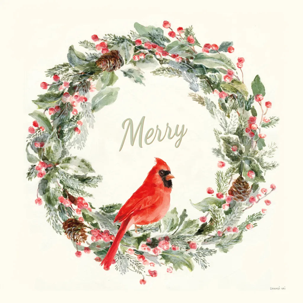 Merry Wreath by Danhui Nai. SKU 83287a. Archival Giclee Fine art print for wall decor.