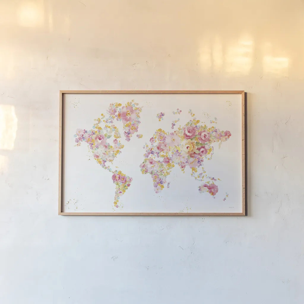 Midsummer World - No Border by Danhui Nai. shown as a paper print in a natural frame. Available as a archival giclee rolled canvas, fine art paper, or poster print. SKU 48401i.