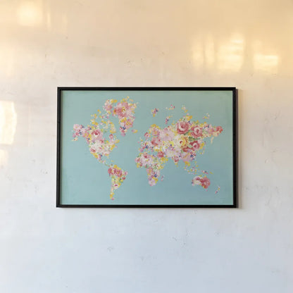 Midsummer World Turquoise by Danhui Nai. shown as a paper print in a black flame. Available as a archival giclee rolled canvas, fine art paper, or poster print. SKU 49368i.