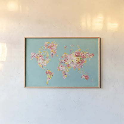 Midsummer World Turquoise by Danhui Nai. shown as a paper print in a natural frame. Available as a archival giclee rolled canvas, fine art paper, or poster print. SKU 49368i.