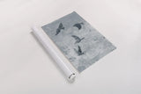 Migration Blue Panel I by Danhui Nai. shown as a rolled paper print. Available as archival giclee rolled canvas, fine art paper, or poster print. SKU 90164h.