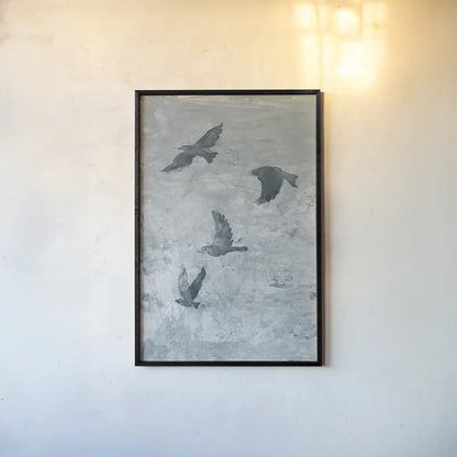 Migration Blue Panel I by Danhui Nai. shown as a paper print in a black flame. Available as a archival giclee rolled canvas, fine art paper, or poster print. SKU 90164h.