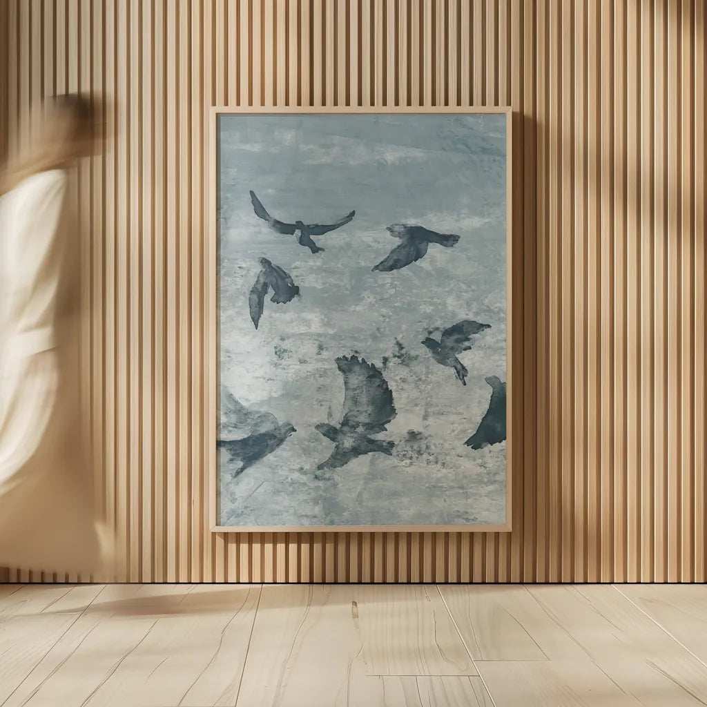 Migration Blue Panel II by Danhui Nai. shown as over sized large wall art. Available as an archival giclee rolled canvas, fine art paper, or poster print. SKU 90165h.