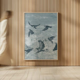 Migration Blue Panel II by Danhui Nai. shown as over sized large wall art. Available as an archival giclee rolled canvas, fine art paper, or poster print. SKU 90165h.