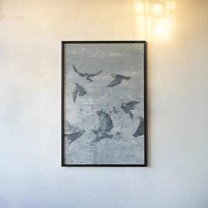 Migration Blue Panel II by Danhui Nai. shown as a paper print in a black flame. Available as a archival giclee rolled canvas, fine art paper, or poster print. SKU 90165h.