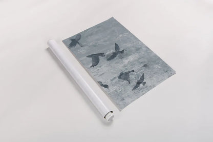 Migration Blue Panel III by Danhui Nai. shown as a rolled paper print. Available as archival giclee rolled canvas, fine art paper, or poster print. SKU 90166h.