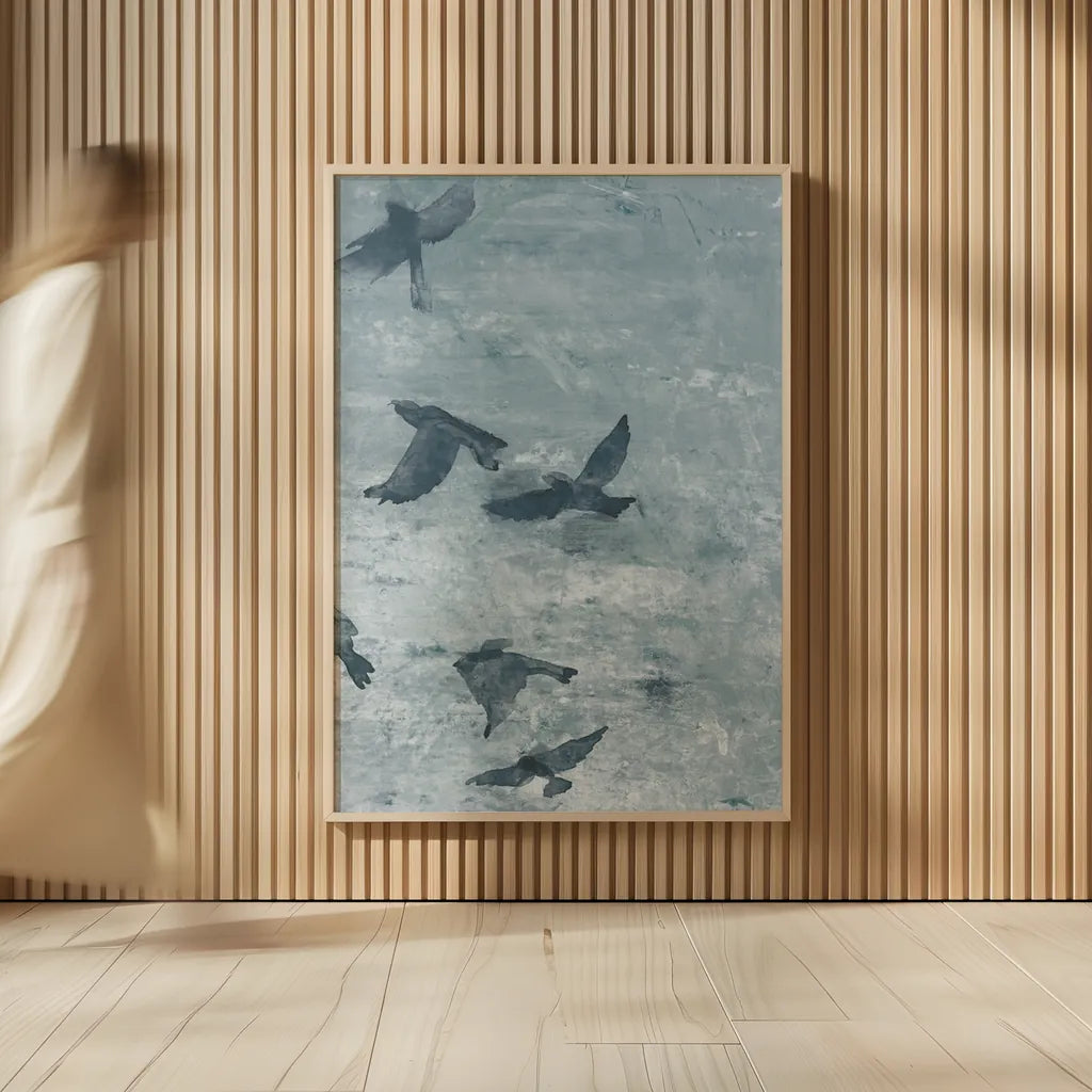 Migration Blue Panel III by Danhui Nai. shown as over sized large wall art. Available as an archival giclee rolled canvas, fine art paper, or poster print. SKU 90166h.