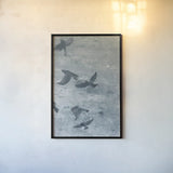 Migration Blue Panel III by Danhui Nai. shown as a paper print in a black flame. Available as a archival giclee rolled canvas, fine art paper, or poster print. SKU 90166h.