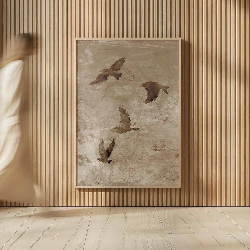 Migration Brown Panel I by Danhui Nai. shown as over sized large wall art. Available as an archival giclee rolled canvas, fine art paper, or poster print. SKU 94455h.