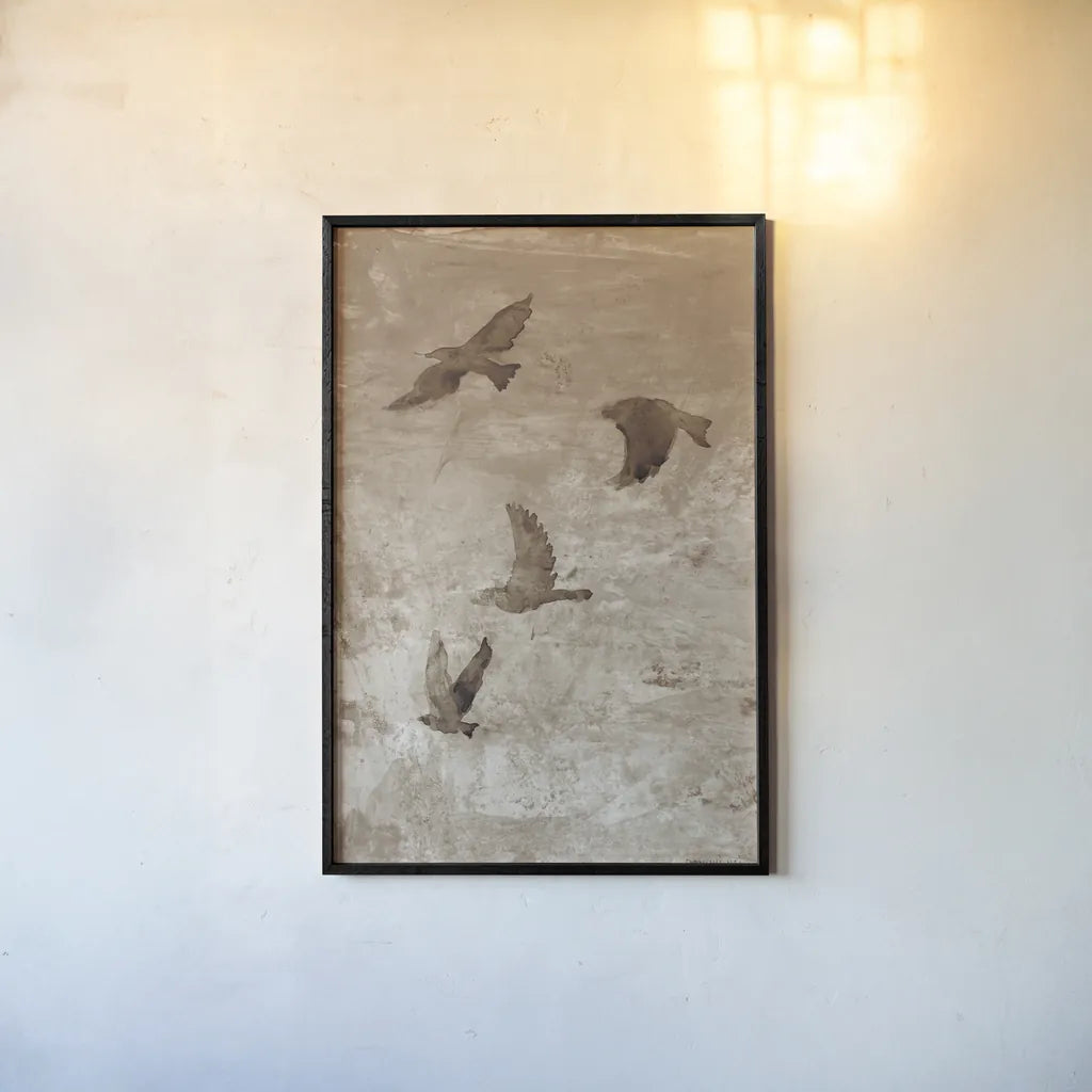 Migration Brown Panel I by Danhui Nai. shown as a paper print in a black flame. Available as a archival giclee rolled canvas, fine art paper, or poster print. SKU 94455h.