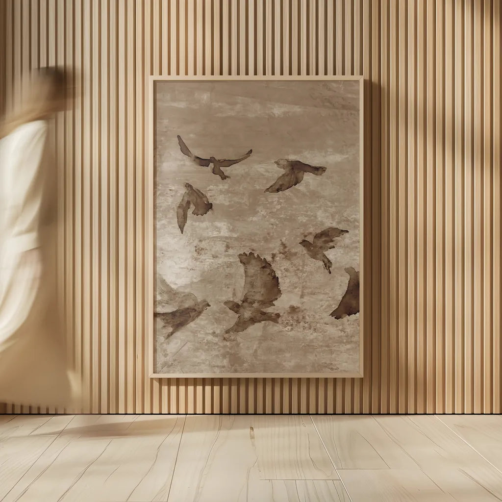 Migration Brown Panel II by Danhui Nai. shown as over sized large wall art. Available as an archival giclee rolled canvas, fine art paper, or poster print. SKU 94456h.