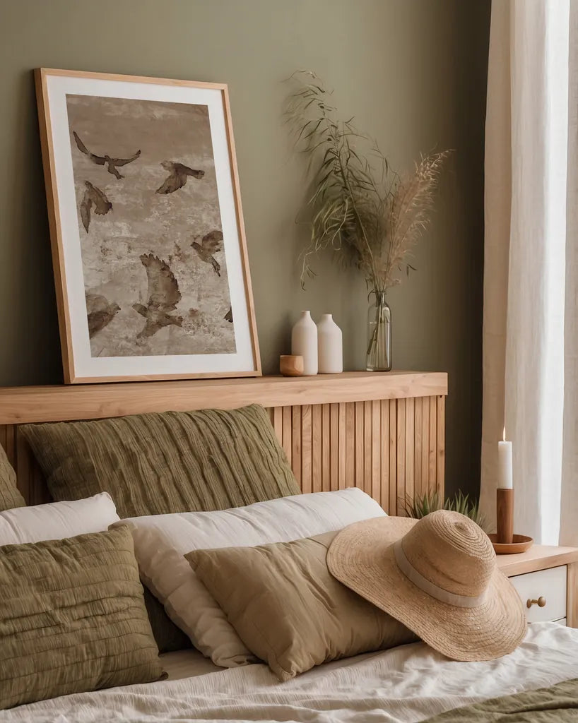 Migration Brown Panel II by Danhui Nai. shown as a paper print in a natural frame. Available as a archival giclee rolled canvas, fine art paper, or poster print. SKU 94456h.