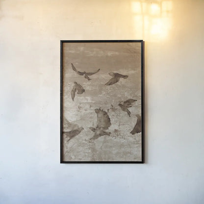 Migration Brown Panel II by Danhui Nai. shown as a paper print in a black flame. Available as a archival giclee rolled canvas, fine art paper, or poster print. SKU 94456h.