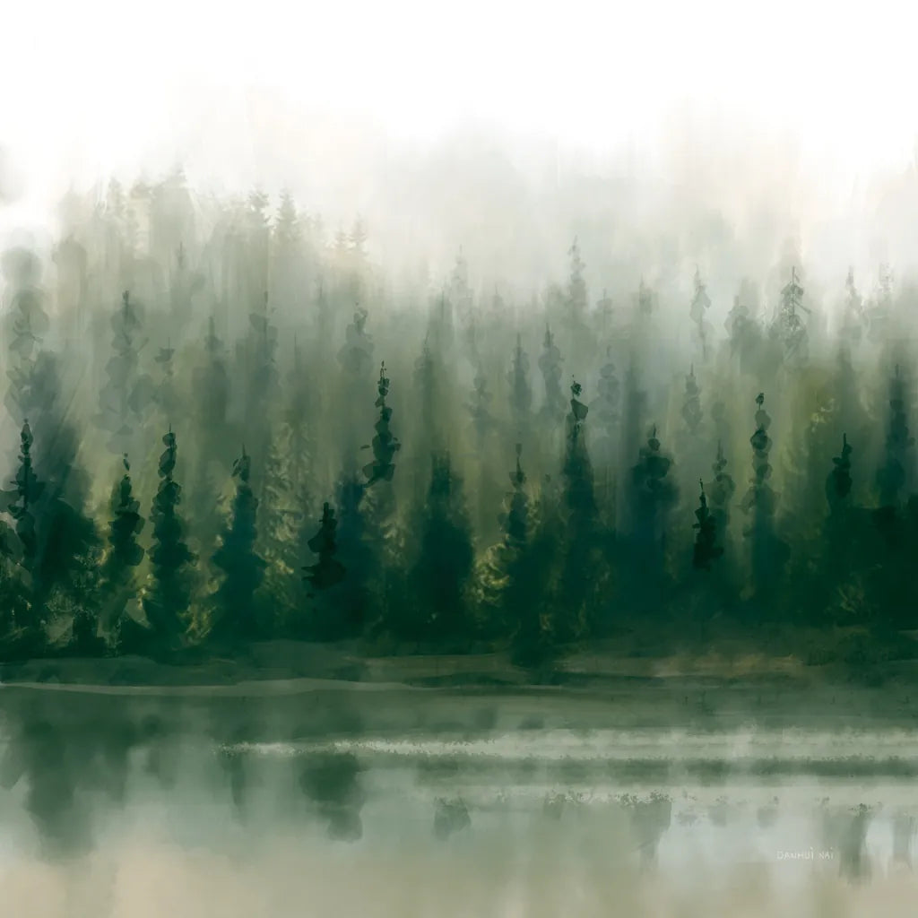Misty Forest Evergreen by Danhui Nai. SKU 96649a. Archival Giclee Fine art print for wall decor.