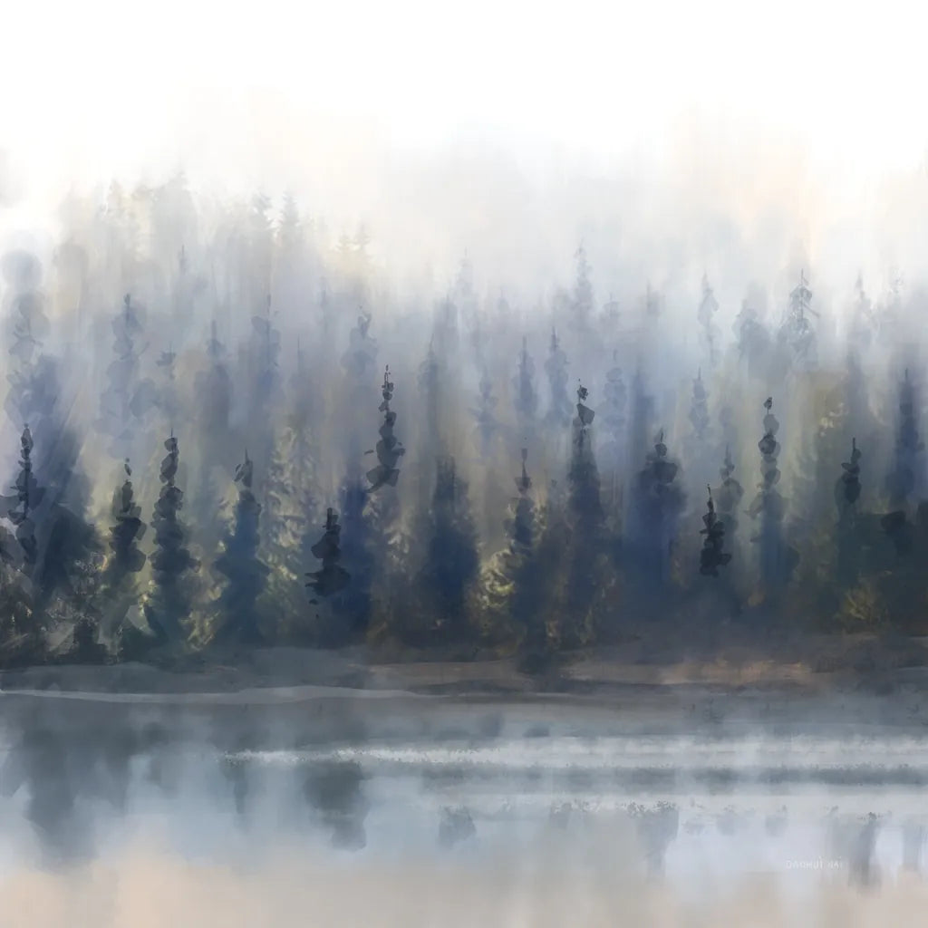 Misty Forest in Gray and Gold by Danhui Nai. SKU 88416a. Archival Giclee Fine art print for wall decor.