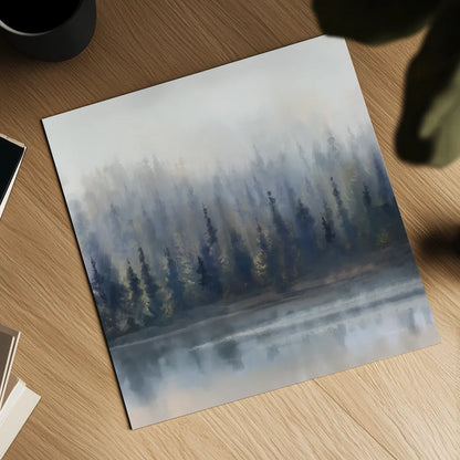 Misty Forest in Gray and Gold by Danhui Nai. Shown as a detailed flat fine art print, highlighting archival giclee quality. Available as an archival giclee rolled canvas, fine art paper, or poster print. SKU 88416a.