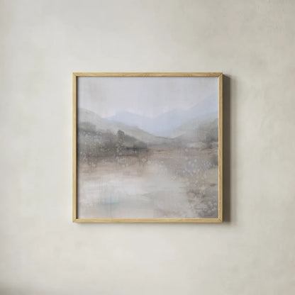 Misty Mood by Danhui Nai. Shown in a natural wood glass frame for a timeless modern aesthetic. Available as an archival giclee rolled canvas, fine art paper, or poster print. SKU 83487a.