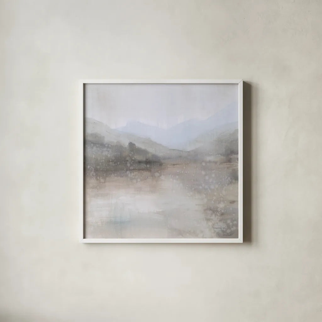 Misty Mood by Danhui Nai. Shown in a crisp white glass frame for a clean and minimalist style. Available as an archival giclee rolled canvas, fine art paper, or poster print. SKU 83487a.