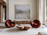 Misty Mood by Danhui Nai. Shown as extra-large giant wall art in a modern living room. Available as an archival giclee rolled canvas, fine art paper, or poster print. SKU 83487a.