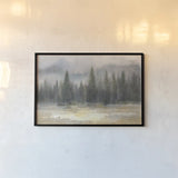 Misty Pines by Danhui Nai. shown as a paper print in a black flame. Available as a archival giclee rolled canvas, fine art paper, or poster print. SKU 70122i.