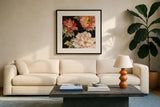 Mixed Floral IV Crop II by Danhui Nai. Displayed in a glass frame with matte in a clean modern living room. Available as an archival giclee rolled canvas, fine art paper, or poster print. SKU 13547a.