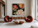 Mixed Floral IV Crop II by Danhui Nai. Shown as extra-large giant wall art in a modern living room. Available as an archival giclee rolled canvas, fine art paper, or poster print. SKU 13547a.