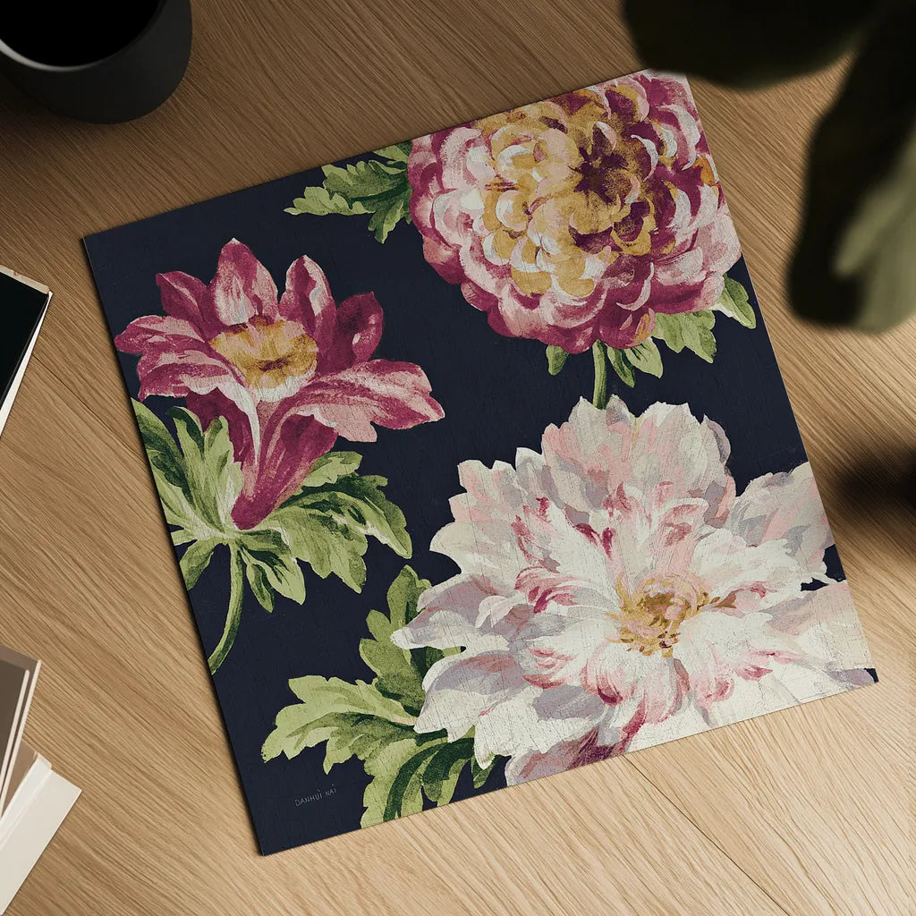 Mixed Floral IV Crop II Pastel by Danhui Nai. Shown as a detailed flat fine art print, highlighting archival giclee quality. Available as an archival giclee rolled canvas, fine art paper, or poster print. SKU 27972a.