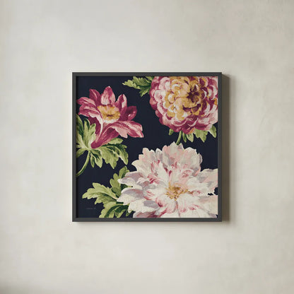 Mixed Floral IV Crop II Pastel by Danhui Nai. Shown in a sleek black glass frame for a contemporary gallery look. Available as an archival giclee rolled canvas, fine art paper, or poster print. SKU 27972a.