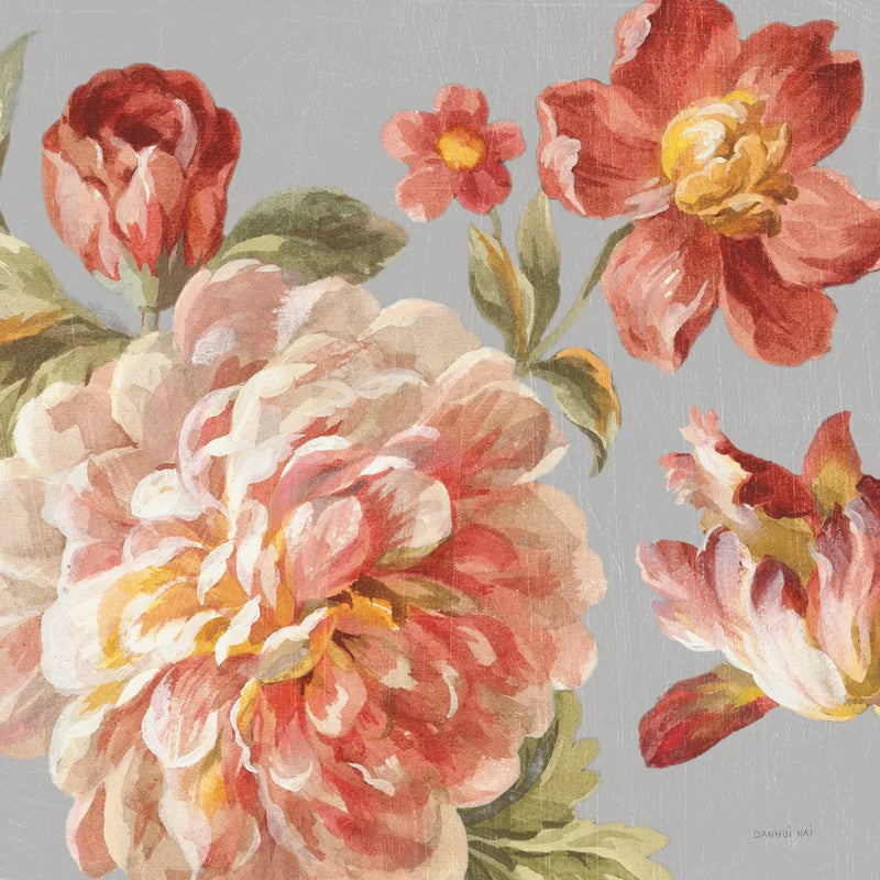 Mixed floral IV Crop I Gray I by Danhui Nai. SKU 35573a. Archival Giclee Fine art print for wall decor.