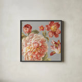 Mixed floral IV Crop I Gray I by Danhui Nai. Shown in a sleek black glass frame for a contemporary gallery look. Available as an archival giclee rolled canvas, fine art paper, or poster print. SKU 35573a.